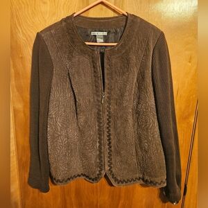 Peter Nygard Suede Leather Long Knit Sleeve Embroidered Women’s Jacket Size XL